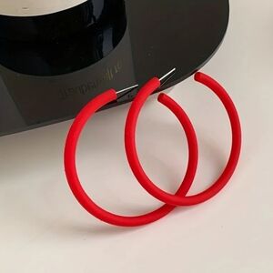 New Women Red Hoop Medium Size Earrings